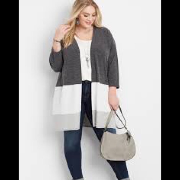 Maurices Sweaters - Maurices gray open front colorblock cardigan 2X